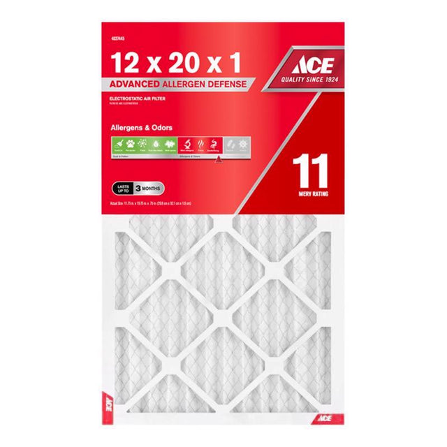 Ace 12 in. W X 20 in. H X 1 in. Polypropylene 11 MERV Pleated Air Filter 1 pk