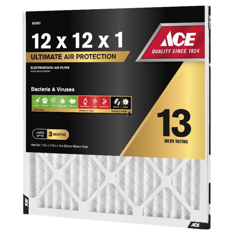 Ace 12 in. W X 12 in. H X 1 in. Polypropylene 13 MERV Pleated Air Filter 1 pk