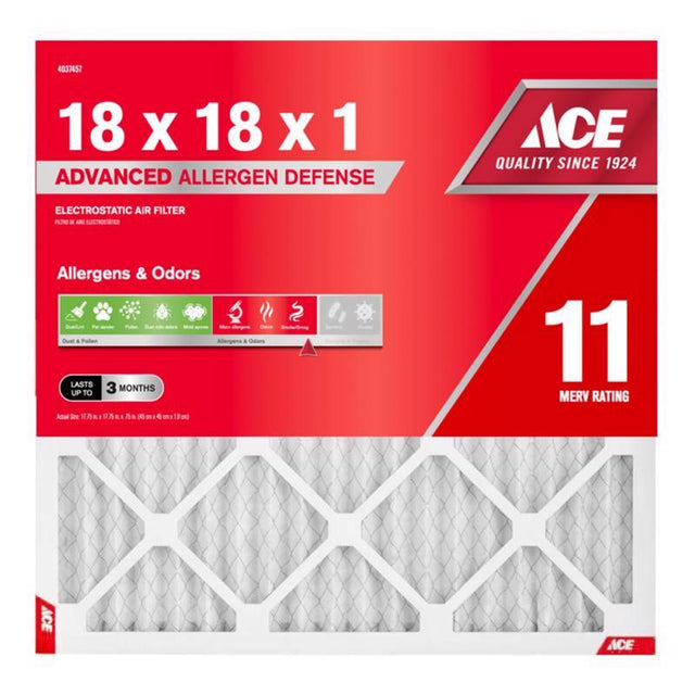 Ace 18 in. W X 18 in. H X 1 in. Polypropylene 11 MERV Pleated Air Filter 1 pk