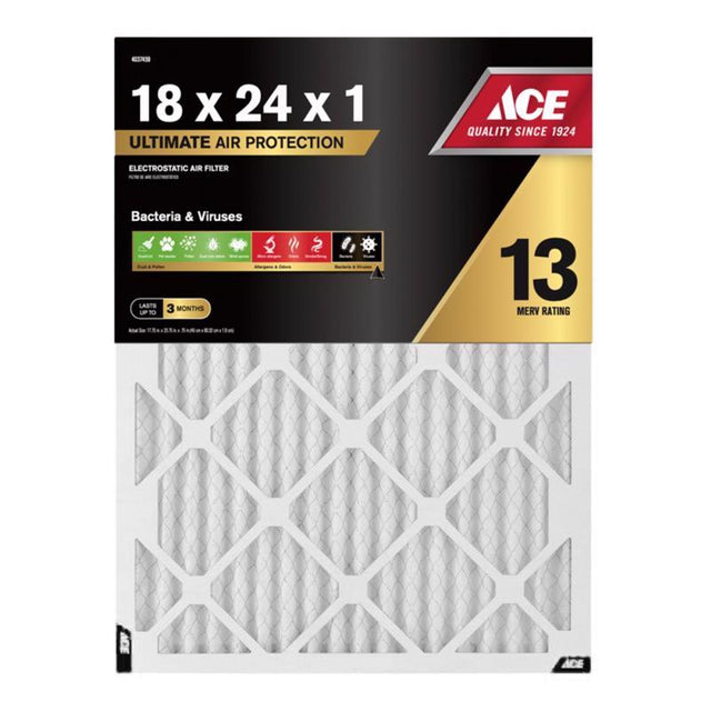 Ace 18 in. W X 24 in. H X 1 in. Polypropylene 13 MERV Pleated Air Filter 1 pk
