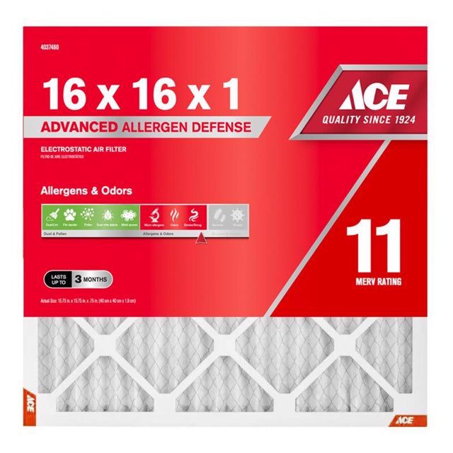 Ace 16 in. W X 16 in. H X 1 in. Polypropylene 11 MERV Pleated Air Filter 1 pk