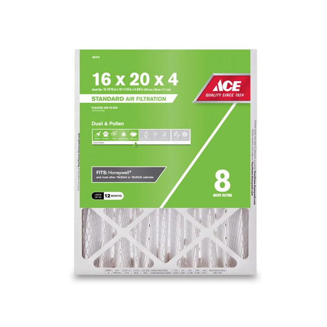 Ace 16 in. W X 20 in. H X 4 in. Polypropylene 8 MERV Pleated Air Filter 1 pk