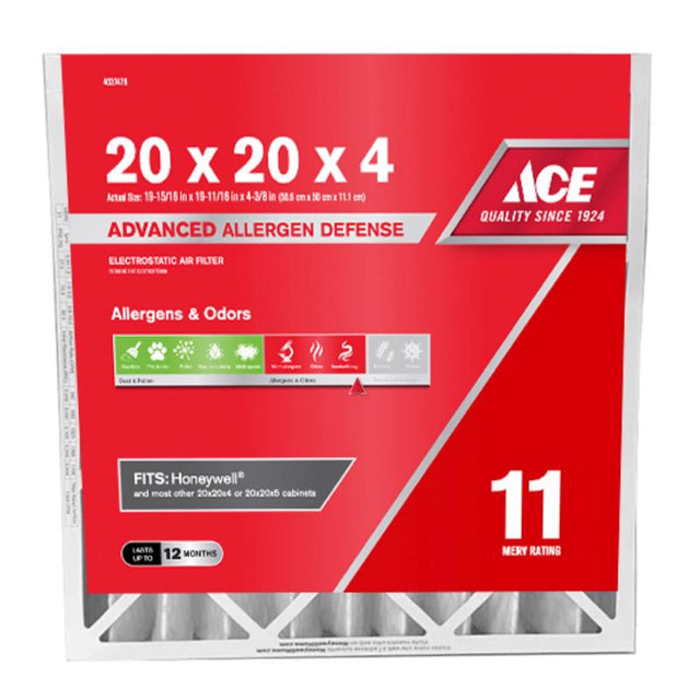 Ace 20 in. W X 20 in. H X 4 in. Polypropylene 11 MERV Pleated Air Filter 1 pk