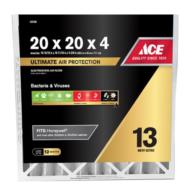 Ace 20 in. W X 20 in. H X 4 in. Polypropylene 13 MERV Pleated Air Filter 1 pk