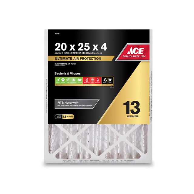 Ace 20 in. W X 25 in. H X 4 in. Polypropylene 13 MERV Pleated Air Filter 1 pk