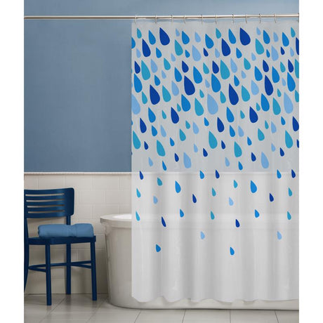 Zenna Home 72 in. H X 70 in. W Blue Raindrops Shower Curtain PEVA