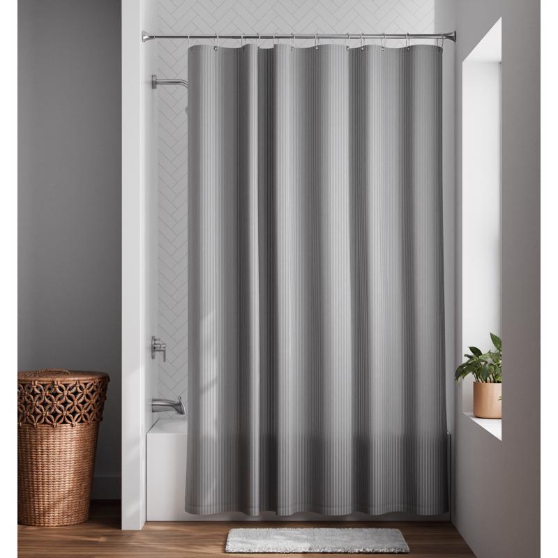Zenna Home 72 in. H X 70 in. W Gray Shower Curtain Fabric