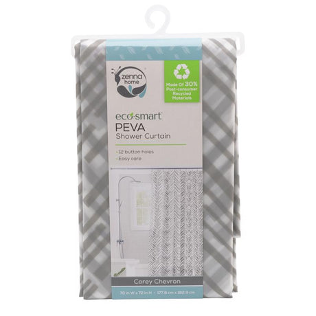 Zenna Home 72 in. H X 70 in. W Gray Corey Chevron Shower Curtain PEVA