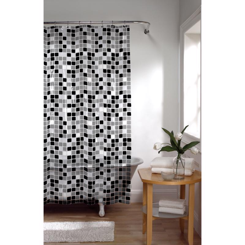Zenna Home 72 in. H X 70 in. W Black Tiles Shower Curtain PEVA