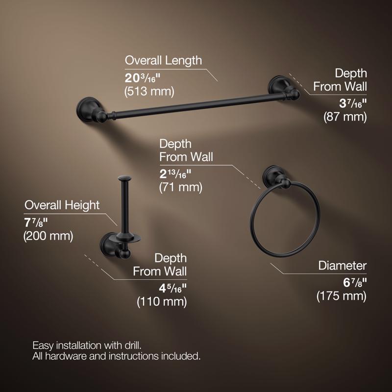 Kohler Traditional 4 Inch Centerset Matte Black Faucet and Bath Hardware Kit