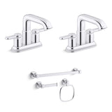 Kohler Envelu Modern 4 Inch Centerset Polished Chrome Faucet and Bath Hardware Kit