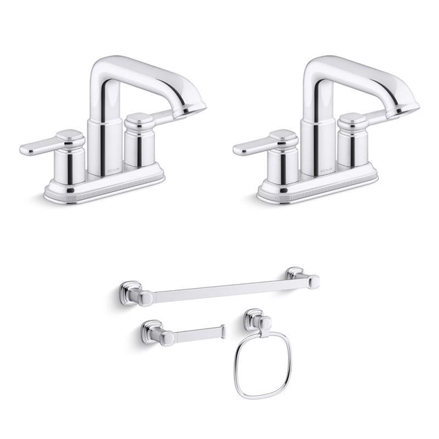 Kohler Envelu Modern 4 Inch Centerset Polished Chrome Faucet and Bath Hardware Kit