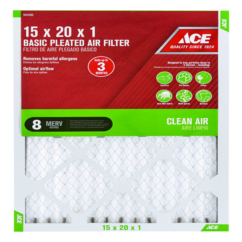 Ace 15 in. W X 20 in. H X 1 in. D Cotton 8 MERV Pleated Air Filter 1 pk