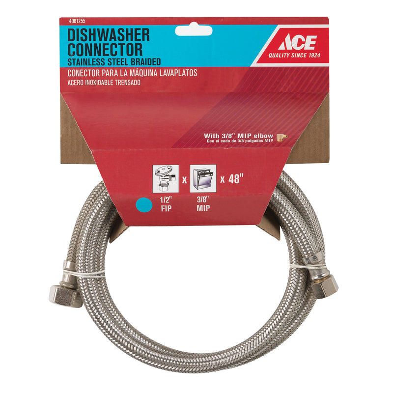 Ace 1/2 in. FIP in. X 3/8 in. D Compression 48 in. Braided Stainless Steel Dishwasher Supply Line