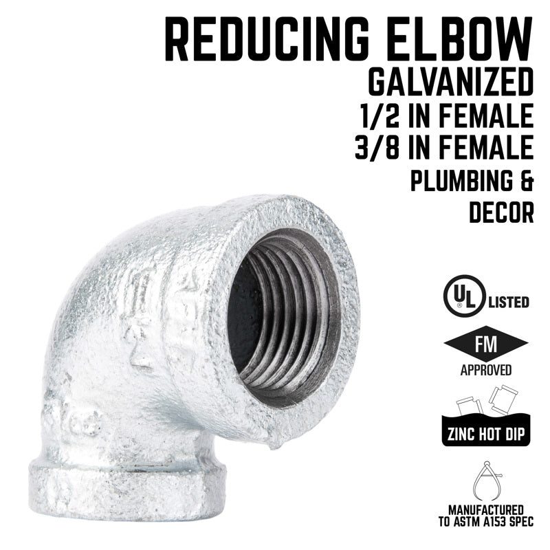 STZ Industries 1/2 in. FIP X 3/8 in. D FIP Galvanized Malleable Iron 90 degree Reducing Elbow