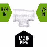 STZ Industries 3/4 in. FIP each X 1/2 in. D FIP 3/4 in. D FIP Galvanized Malleable Iron Reducing Tee
