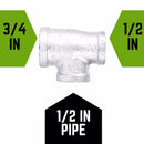 STZ Industries 3/4 in. FIP each X 1/2 in. D FIP 3/4 in. D FIP Galvanized Malleable Iron Reducing Tee