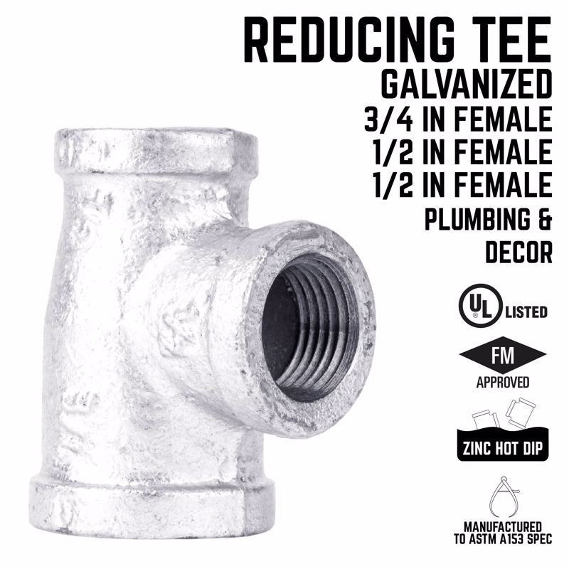 STZ Industries 3/4 in. FIP each X 1/2 in. D FIP 3/4 in. D FIP Galvanized Malleable Iron Reducing Tee
