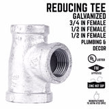 STZ Industries 3/4 in. FIP each X 1/2 in. D FIP 3/4 in. D FIP Galvanized Malleable Iron Reducing Tee