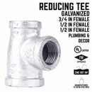 STZ Industries 3/4 in. FIP each X 1/2 in. D FIP 3/4 in. D FIP Galvanized Malleable Iron Reducing Tee
