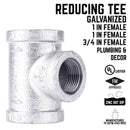 STZ Industries 1 in. FIP each X 1 in. D FIP 3/4 in. D FIP Galvanized Malleable Iron Reducing Tee