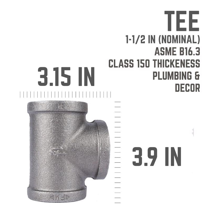 STZ Industries 1-1/2 in. FIP each X 1-1/2 in. D FIP 1-1/2 in. D FIP Black Malleable Iron Tee