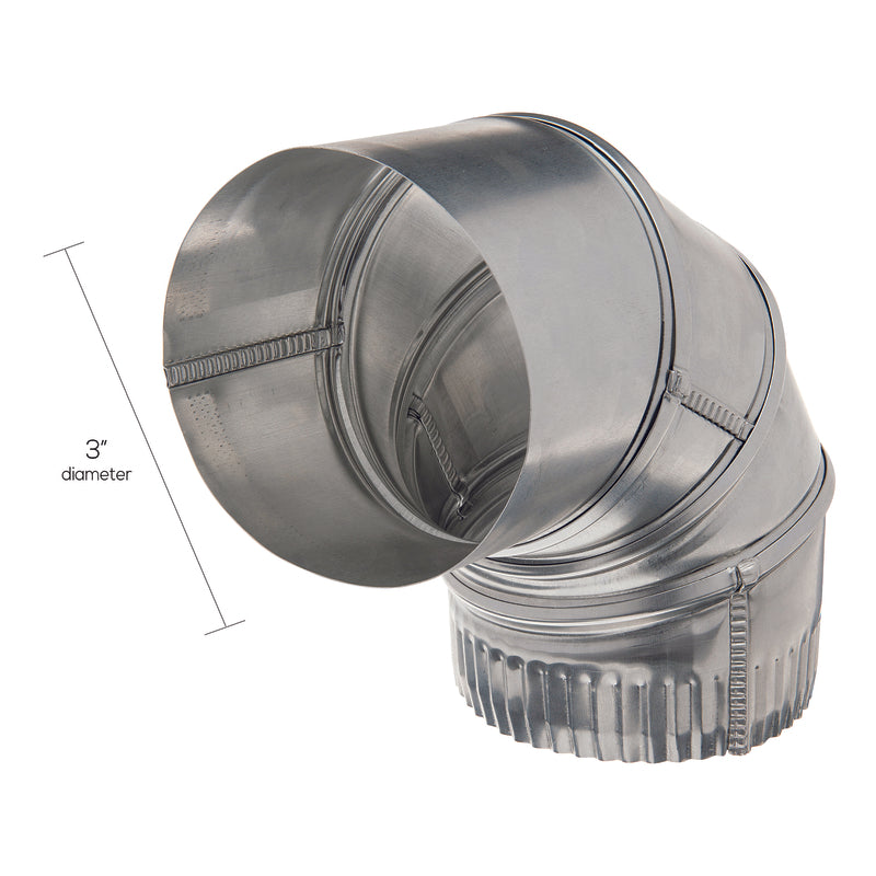 Deflect-O 3 in. L X 3 in. D Silver Aluminum Vent Elbow