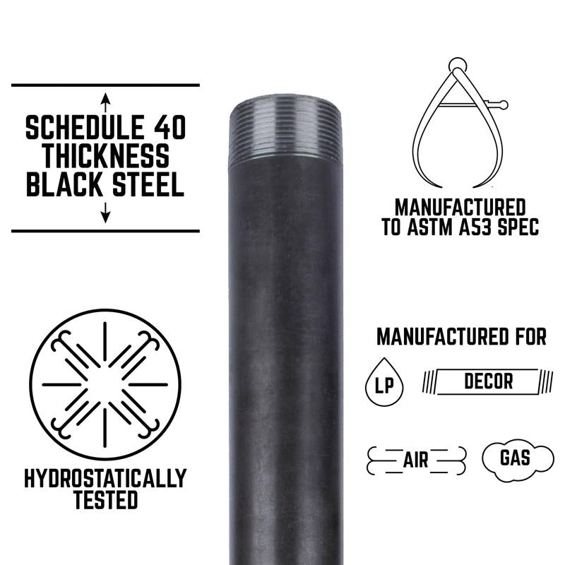 STZ Industries 1-1/2 in. MIP each X 1-1/2 in. D MIP Black Steel 2-1/2 in. L Nipple