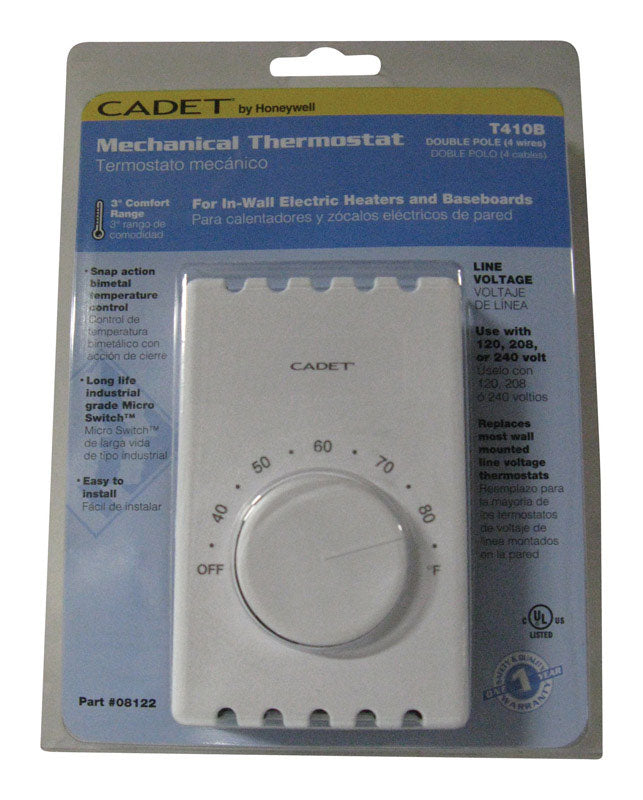 Cadet Wall Mount Heating Dial Double Pole Line Voltage Thermostat