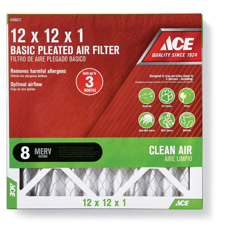 Ace 12 in. W X 12 in. H X 1 in. D Synthetic 8 MERV Pleated Air Filter 1 pk