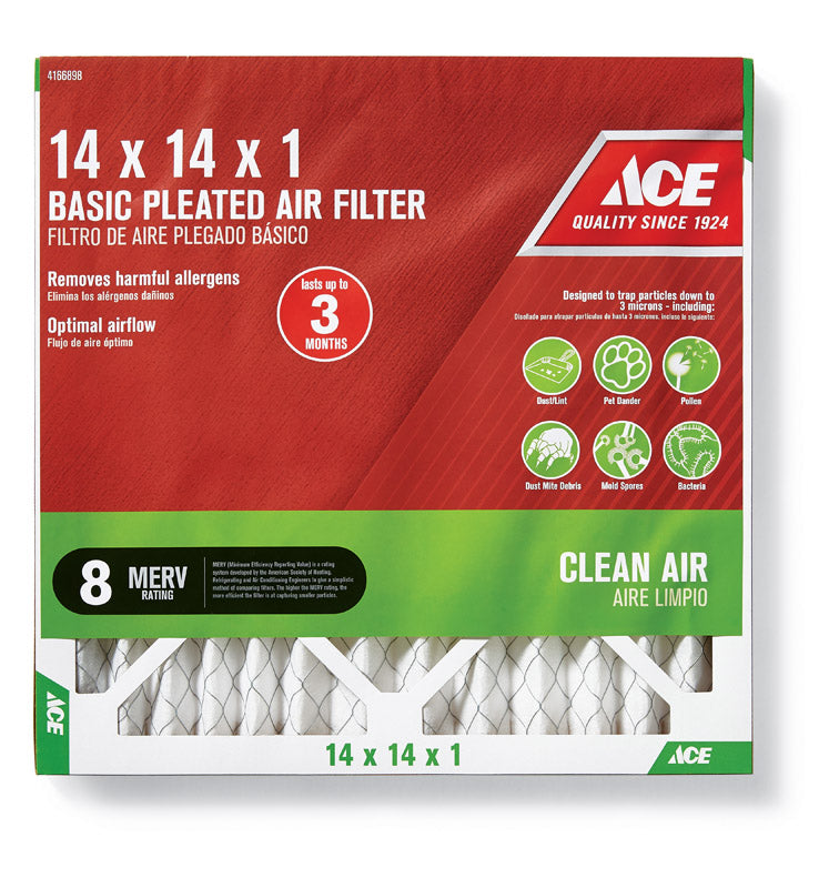 Ace 14 in. W X 14 in. H X 1 in. D Synthetic 8 MERV Pleated Air Filter 1 pk