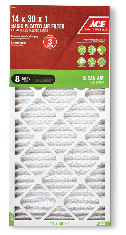 Ace 14 in. W X 30 in. H X 1 in. D Synthetic 8 MERV Pleated Air Filter 1 pk