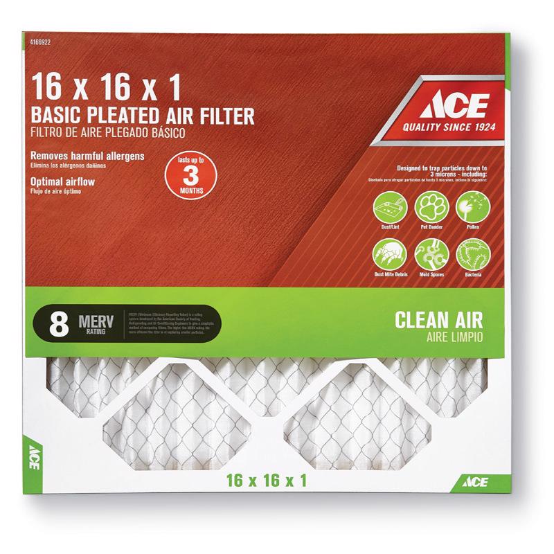 Ace 16 in. W X 16 in. H X 1 in. D Synthetic 8 MERV Pleated Air Filter 1 pk