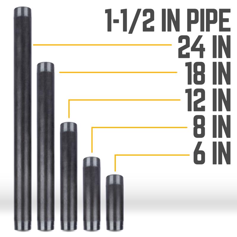 STZ Industries 1-1/2 in. MIP each X 1-1/2 in. D MIP Black Steel 8 in. L Nipple