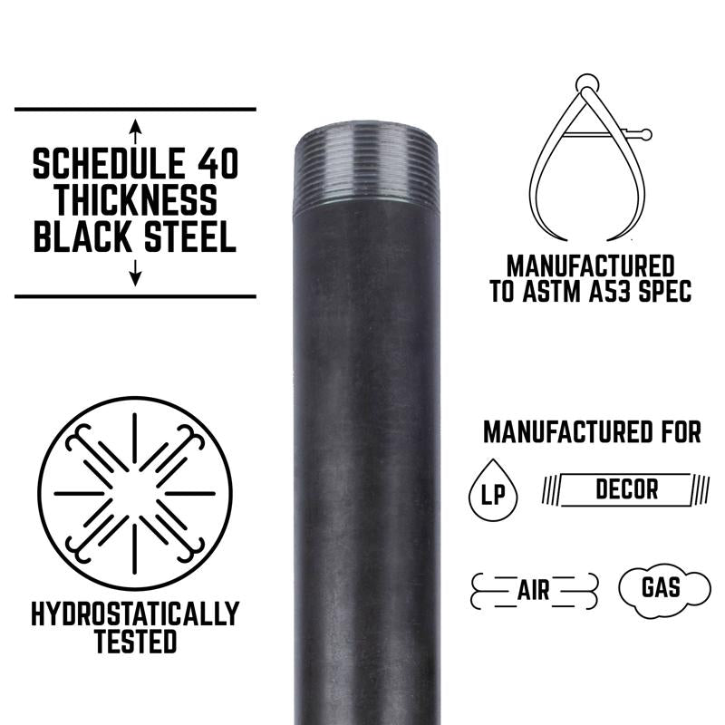 STZ Industries 1-1/2 in. MIP each X 1-1/2 in. D MIP Black Steel 10 in. L Nipple