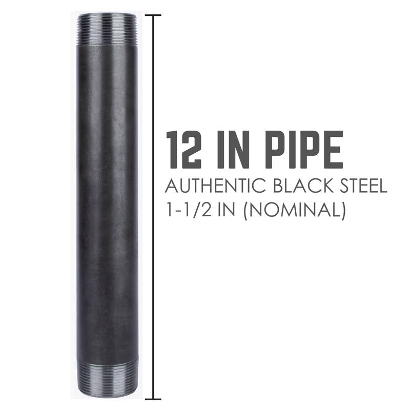 STZ Industries 1-1/2 in. MIP each X 1-1/2 in. D MIP Black Steel 12 in. L Nipple