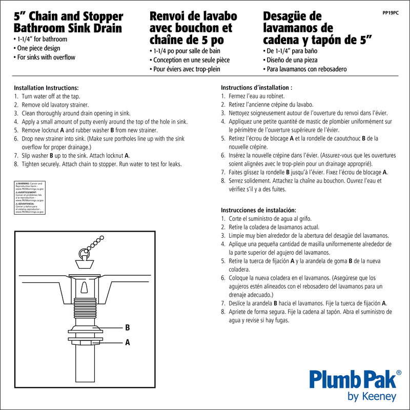 Ace 1-1/4 in. D Metal Lavatory Drain with Plug