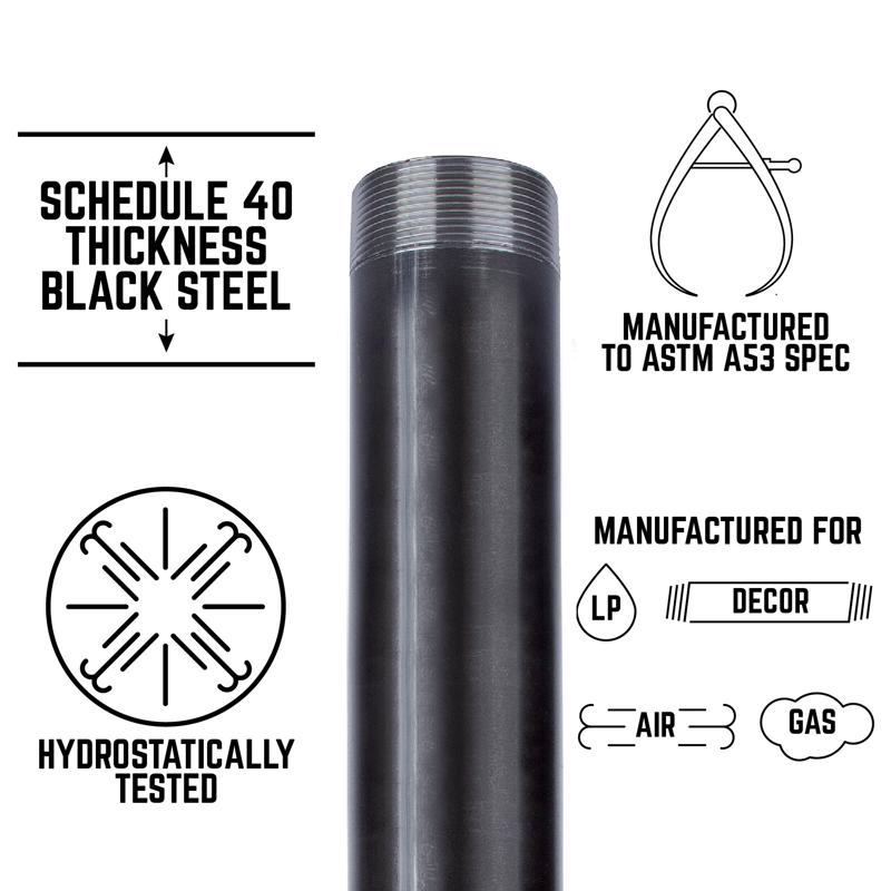 STZ Industries 2 in. MIP each X 2 in. D MIP Black Steel 8 in. L Nipple