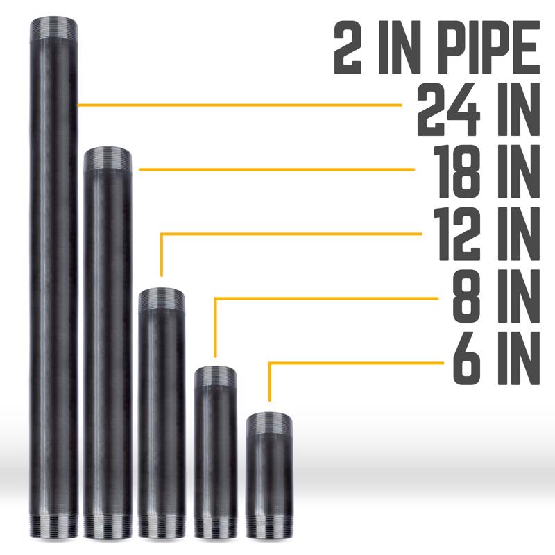 STZ Industries 2 in. MIP each X 2 in. D MIP Black Steel 12 in. L Nipple