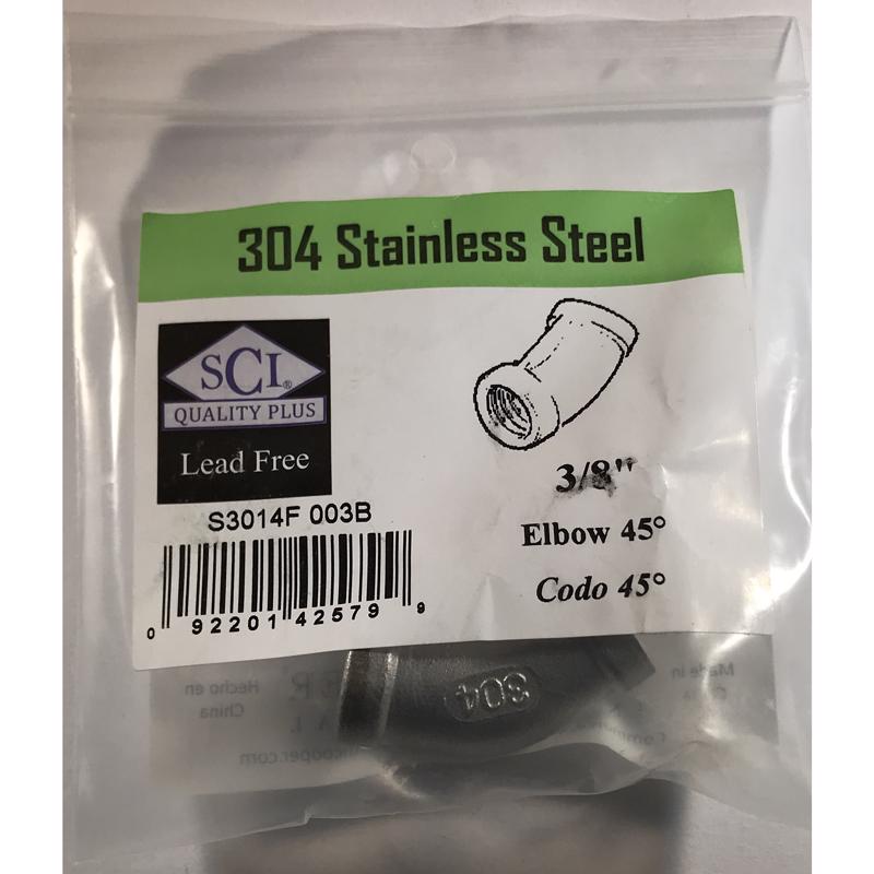 FEMALE ELBOW 45 3/8" SS