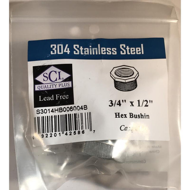 HEX BUSHING 3/4X1/2" SS