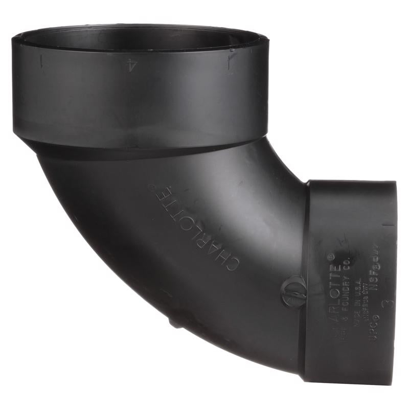 Charlotte Pipe 3 in. Hub X 4 in. D Hub ABS 90 Degree Elbow