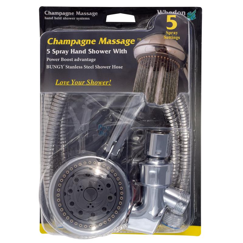 Whedon Champagne Massage Chrome Plastic 5 settings Handheld Showerhead 2.5 gpm