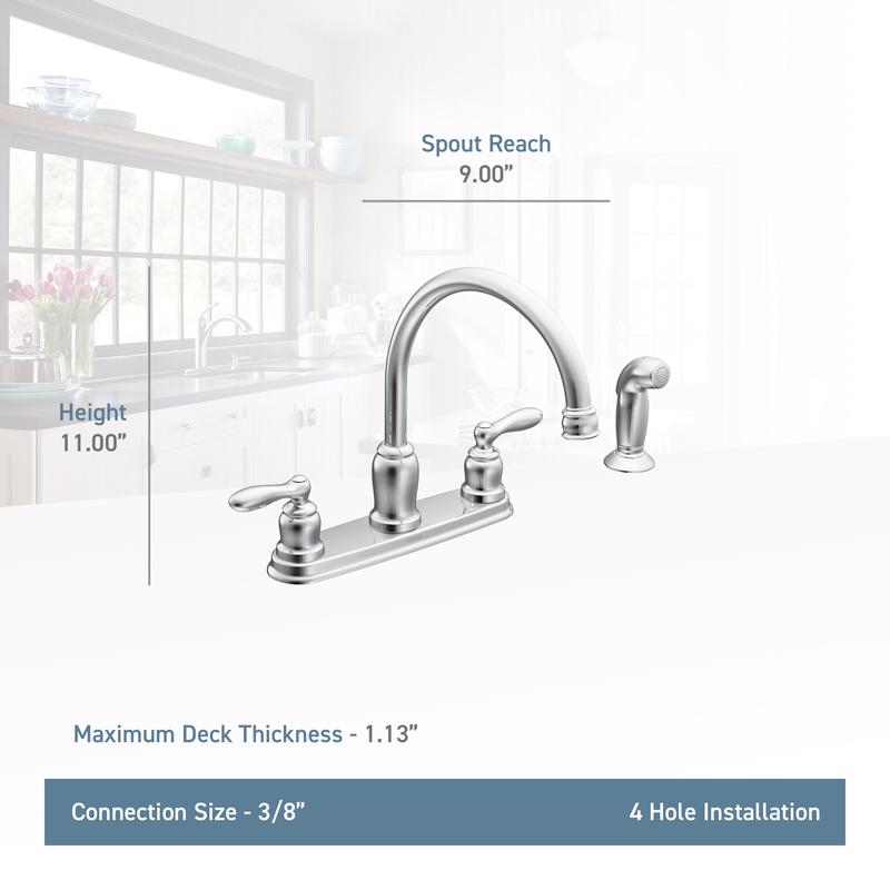 Moen Caldwell Two Handle Chrome Kitchen Faucet Side Sprayer Included