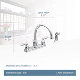 Moen Caldwell Two Handle Chrome Kitchen Faucet Side Sprayer Included