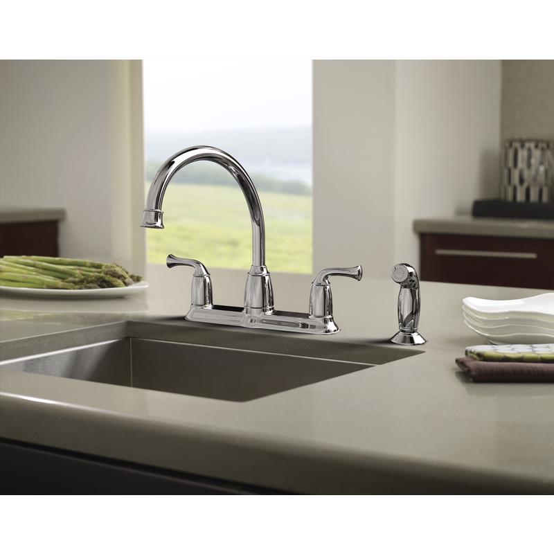 Moen Banbury Two Handle Chrome Kitchen Faucet Side Sprayer Included