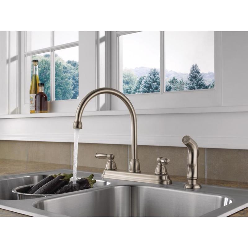 Peerless Claymore Two Handle Stainless Steel Kitchen Faucet Side Sprayer Included