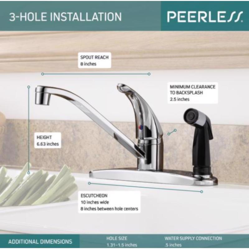 Peerless One Handle Chrome Kitchen Faucet Side Sprayer Included