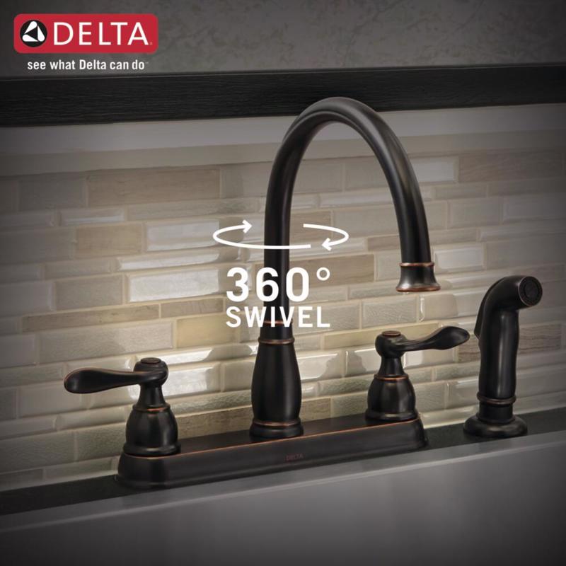 Delta Windemere Two Handle Oil Rubbed Bronze Kitchen Faucet Side Sprayer Included