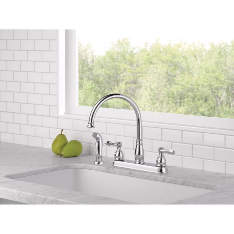 Delta Windemere Two Handle Chrome Kitchen Faucet Side Sprayer Included